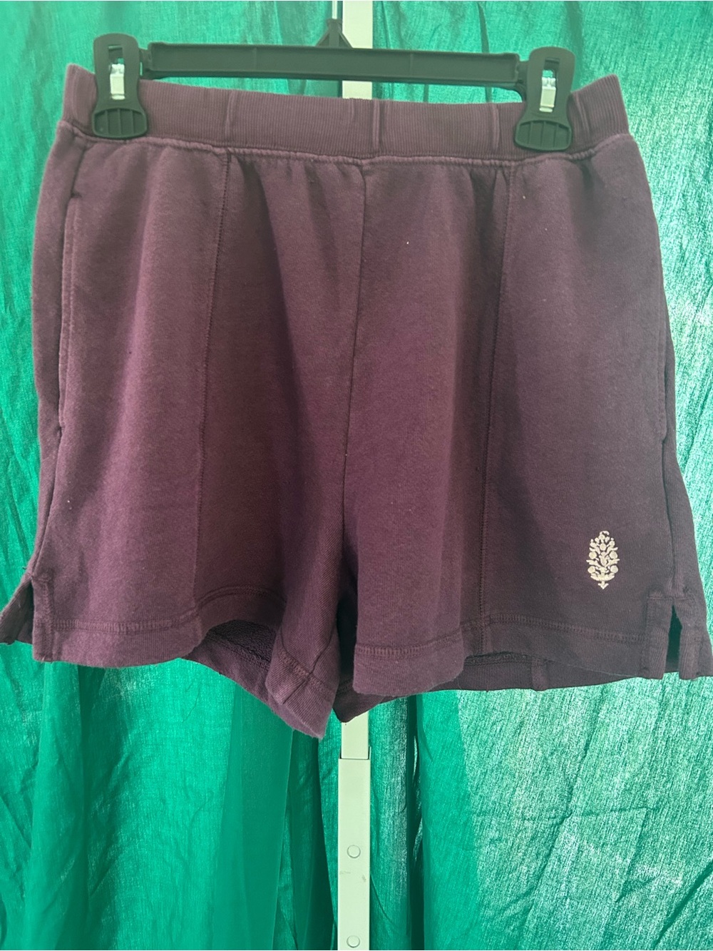 Free People Plum Pull-On Shorts with Embroidered Emblem